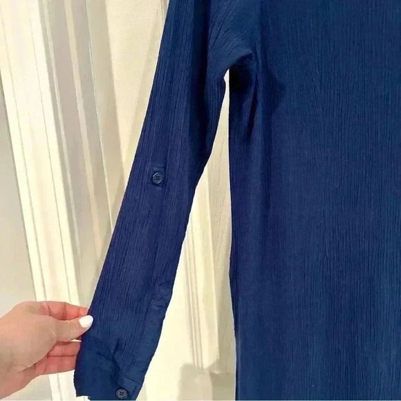 Soft Surrounding Dress Sz M Blue Button Up Collar Shirt Dress Belt Maxi Pockets - Picture 13 of 17